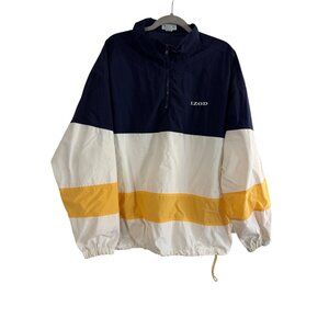 Vintage 90s Izod Colorblock Nylon Windbreaker XL Navy White & Yellow Pullover Ja